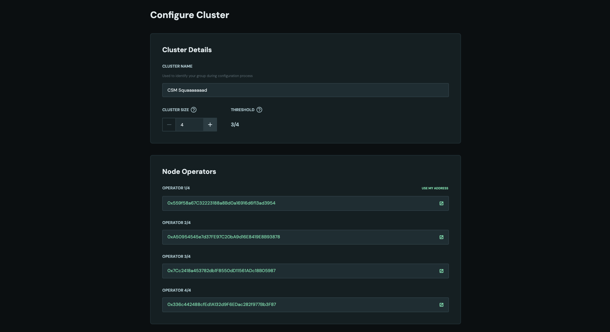 Configure Cluster Page