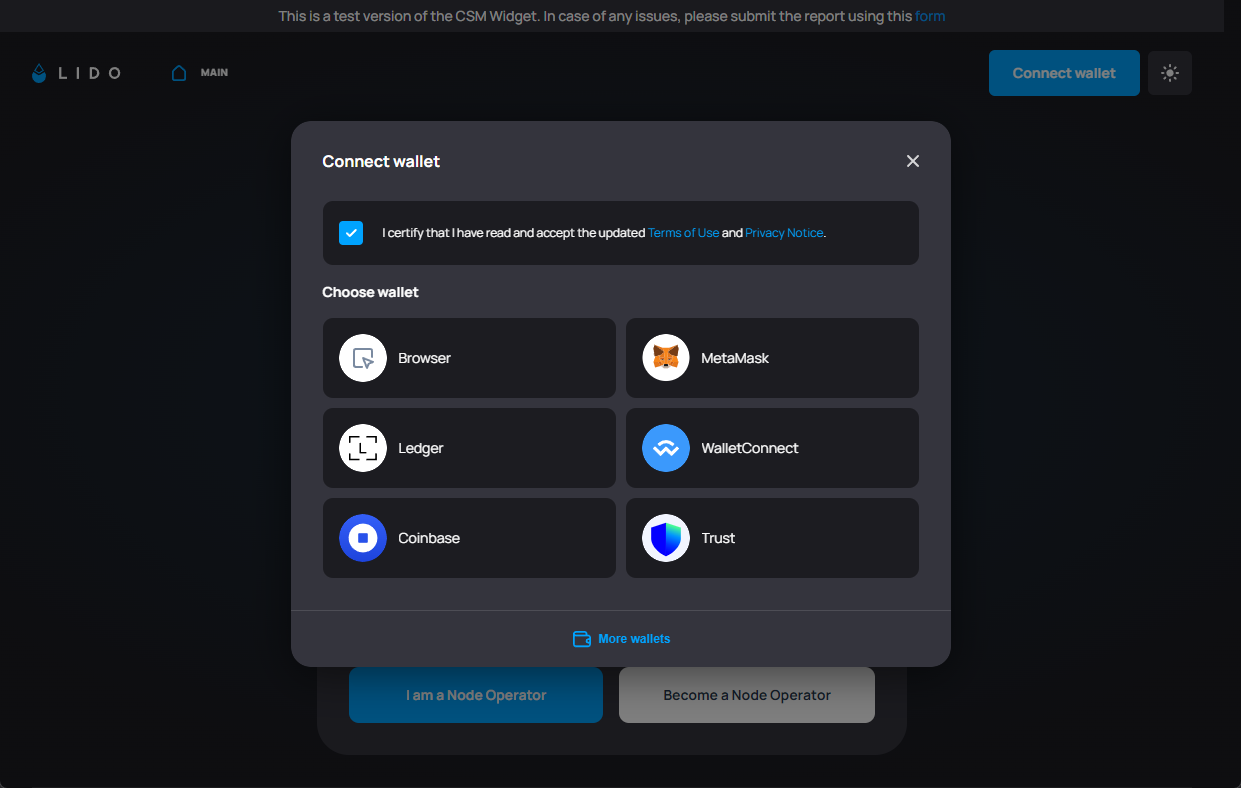 CSM Connect Wallet Modal