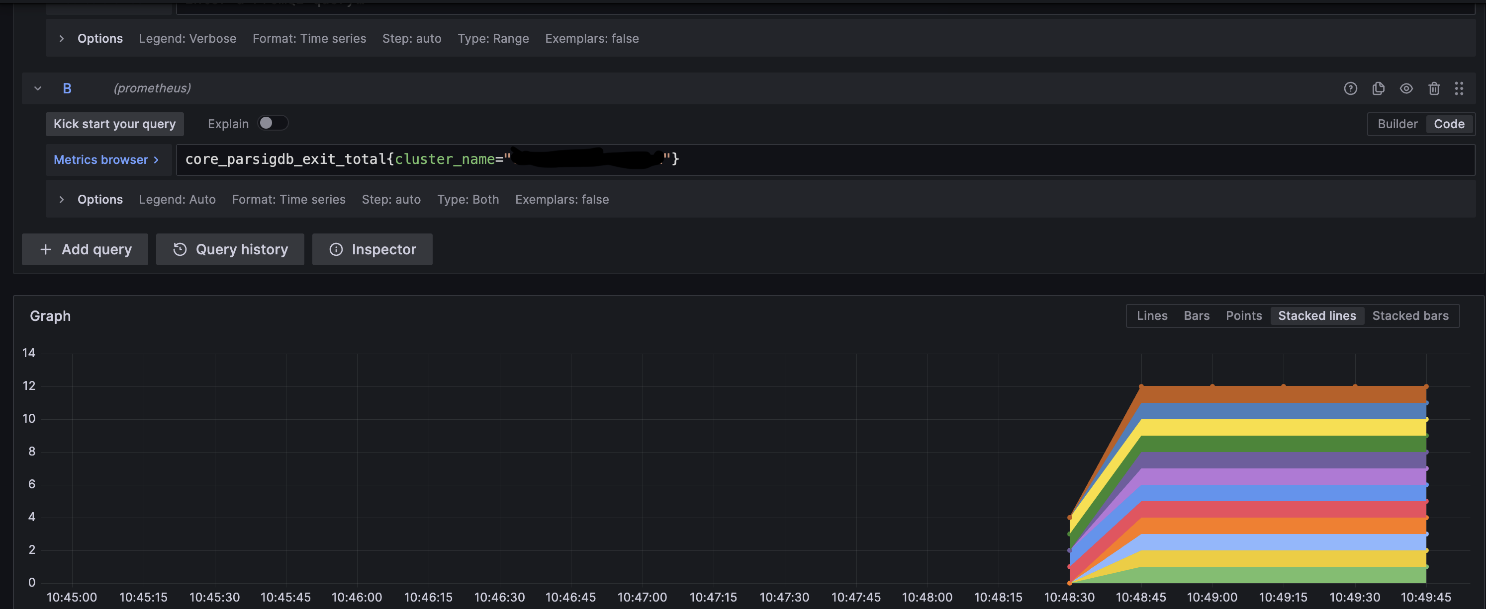 Prometheus query graph showing operator 1 broadcasting an exit on its validator client.