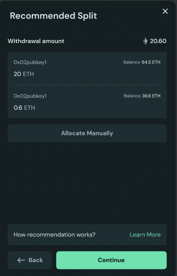 Screenshot of the DV Launchpad's recommended withdrawal allocation.