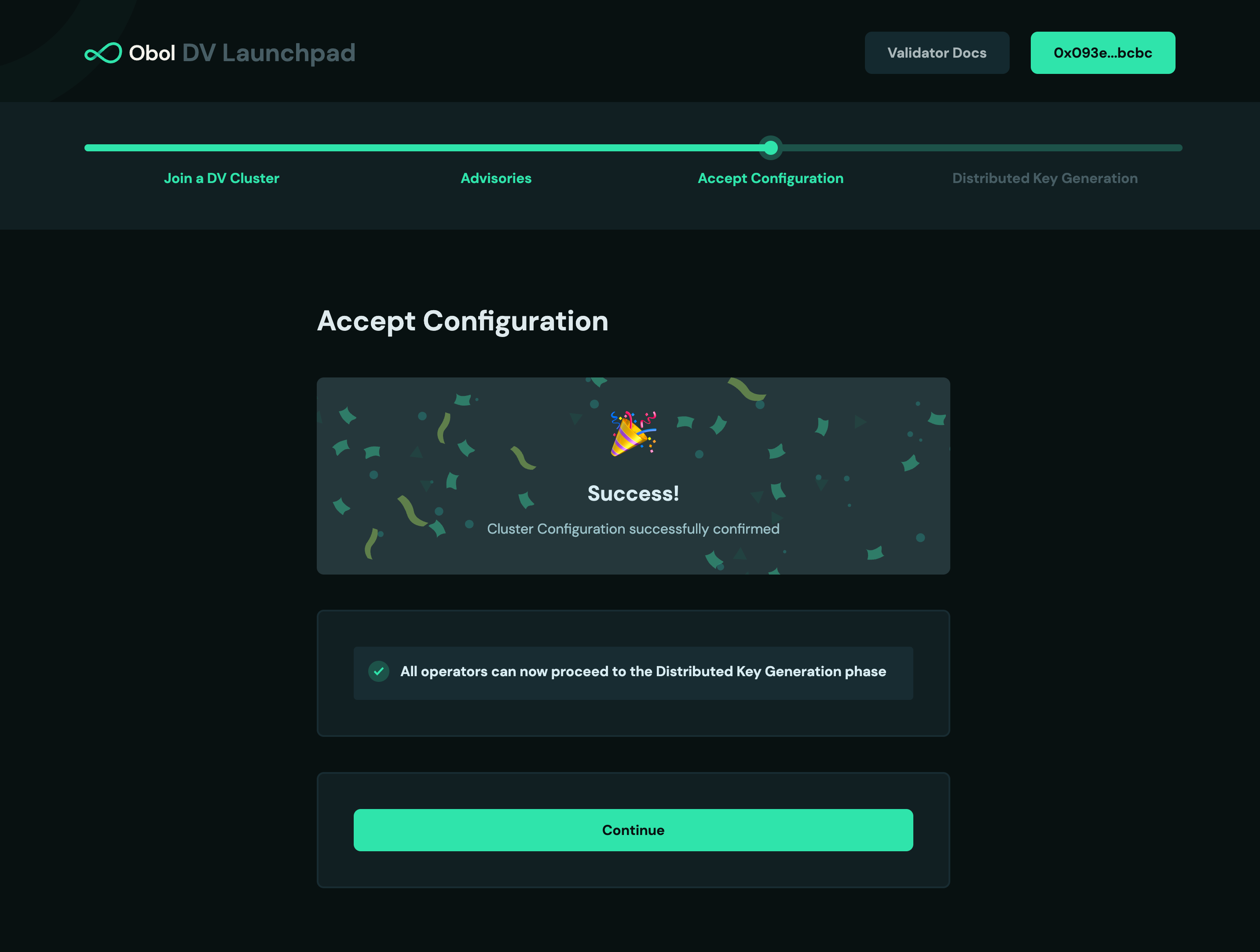 Screenshot: Once all operators successfully signed, your screen will automatically advance to the next step and look like this. Click Continue. (If you closed the tab, you can always go back…