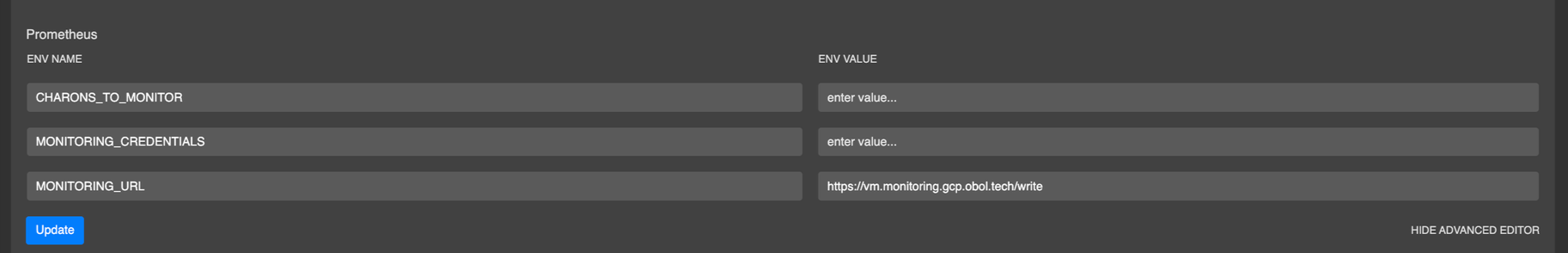 Screenshot: Scroll to the bottom of the page and click the 'update' button for the changes to take effect.