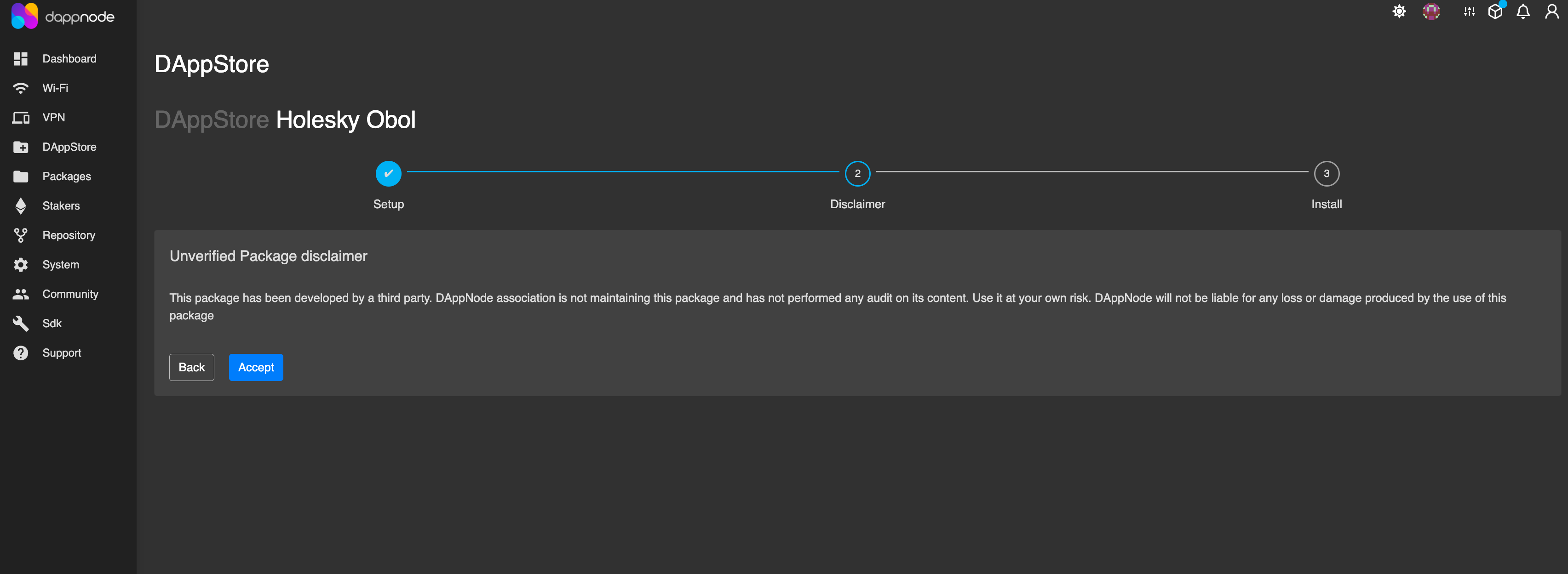 Screenshot: Accept the terms & conditions and the install process will begin.
